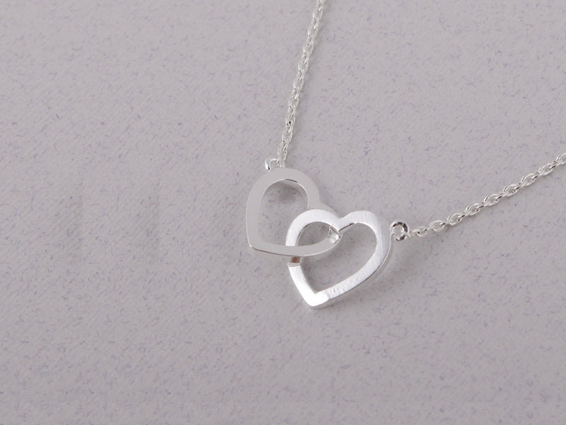 Dainty Double Heart Necklace-Silver