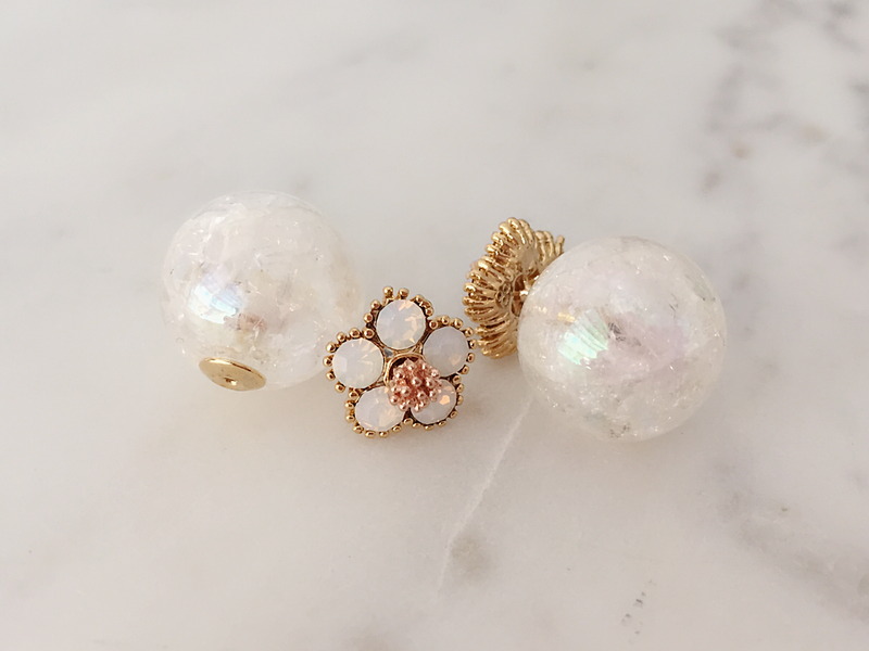 Flower & Cracked Crystal Double Studs